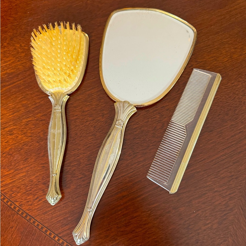 Vintage Vanity Set, mirror, brush, comb